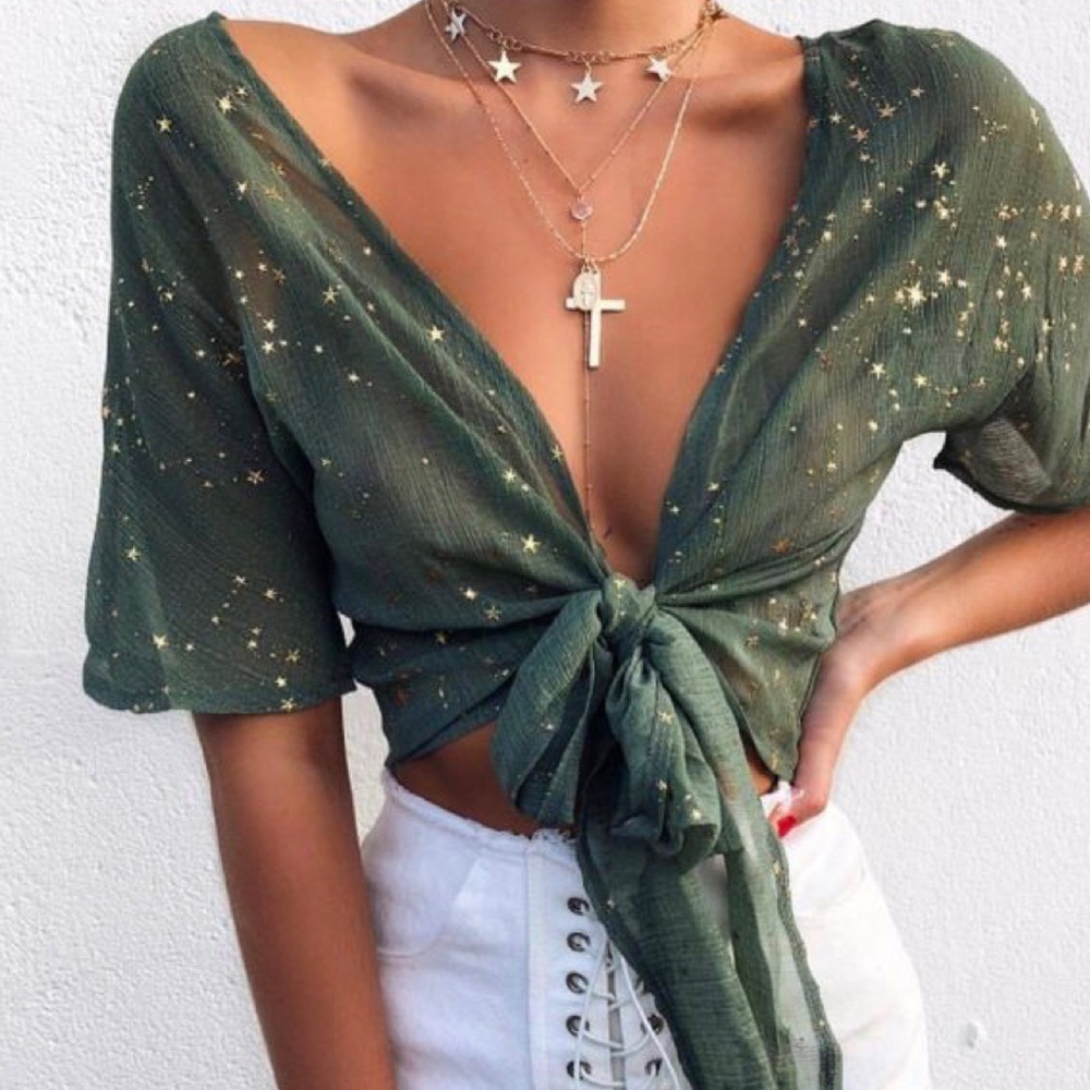 Evergreen Star Wrap Top